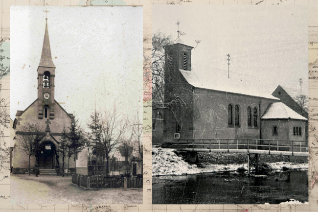 Das erste Kirchlein li. vor Anbau und re. nach Anbau